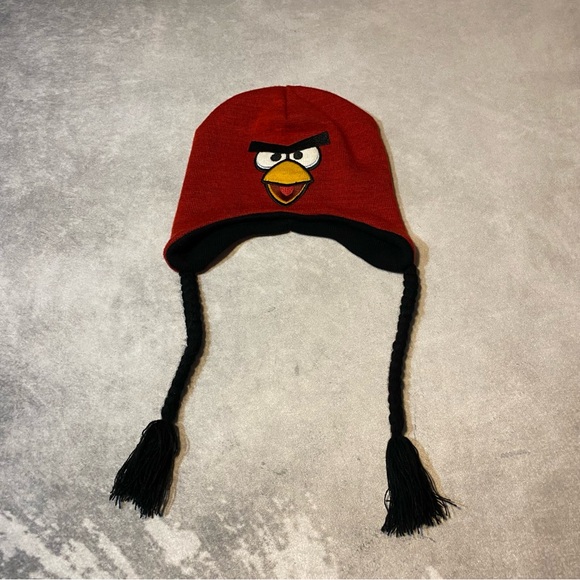 Angry Birds Red Bird Reversible Pig Knit Hat 100% Acrylic Ear Cover Winter - Picture 6 of 11